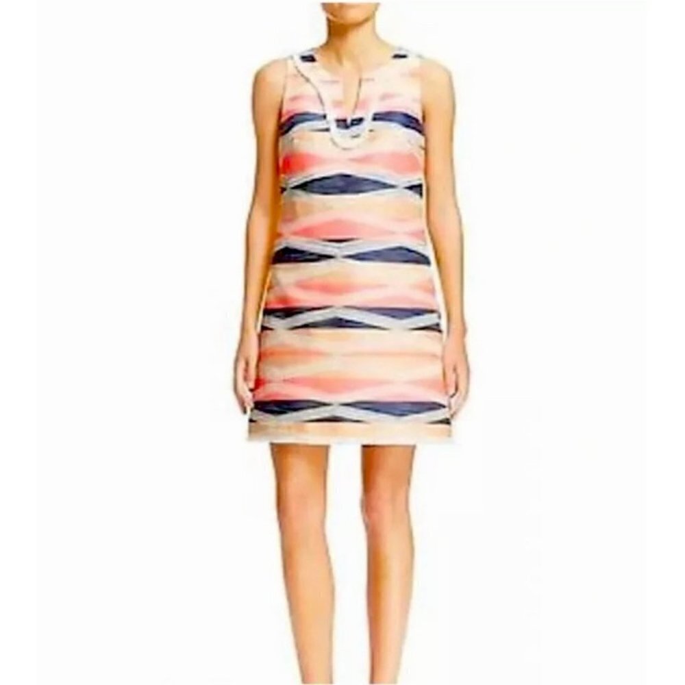 Trina Turk Delmi Jacquard Stripe Fringe Shift Dress Sz 4 Beachy Bright Tropical‎